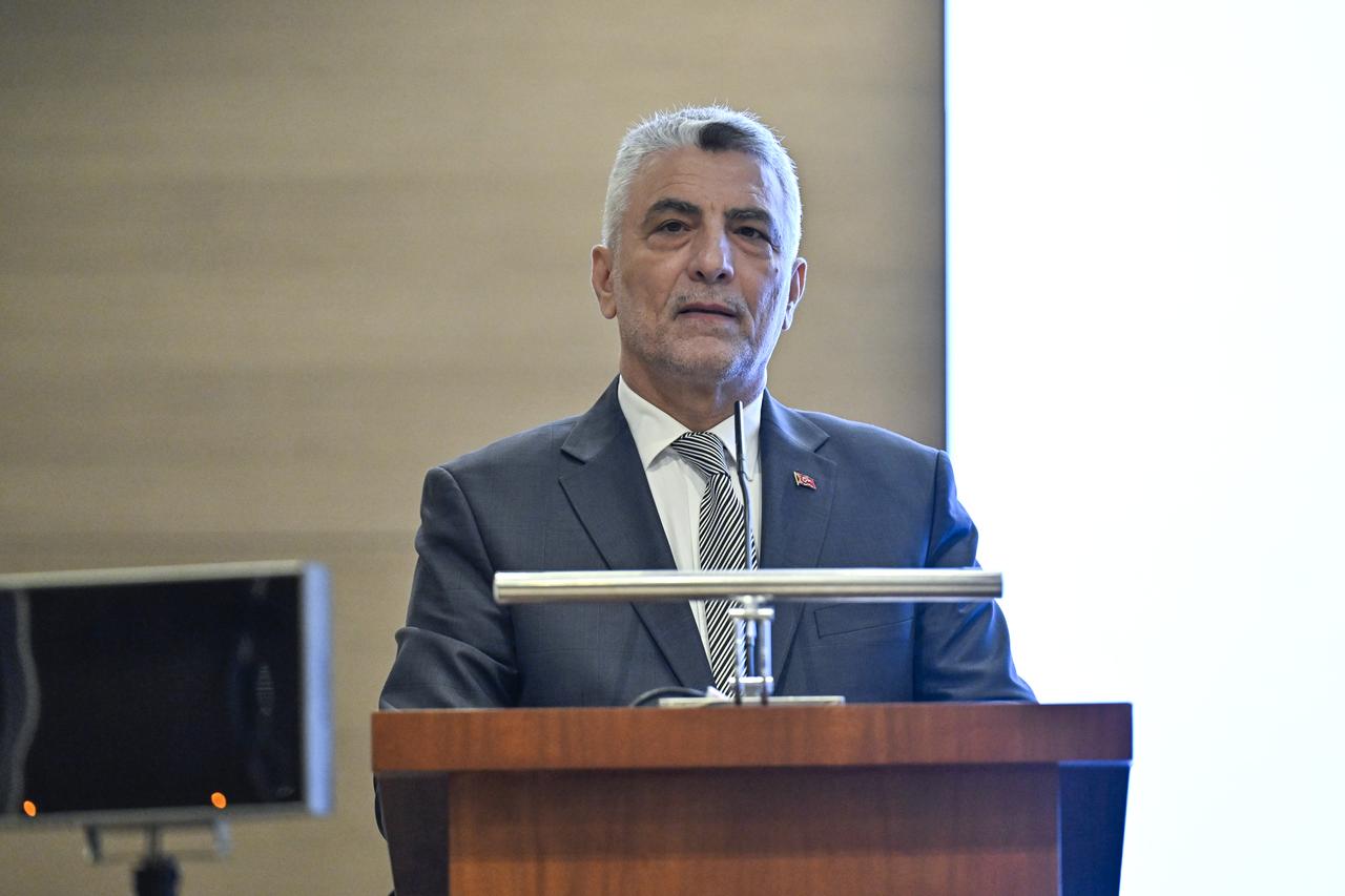 Trade Minister Omer Bolat delivers a speech at the Türkiye–Senegal Business Forum in Istanbul, Türkiye, Aug. 9, 2025. (AA Photo)
