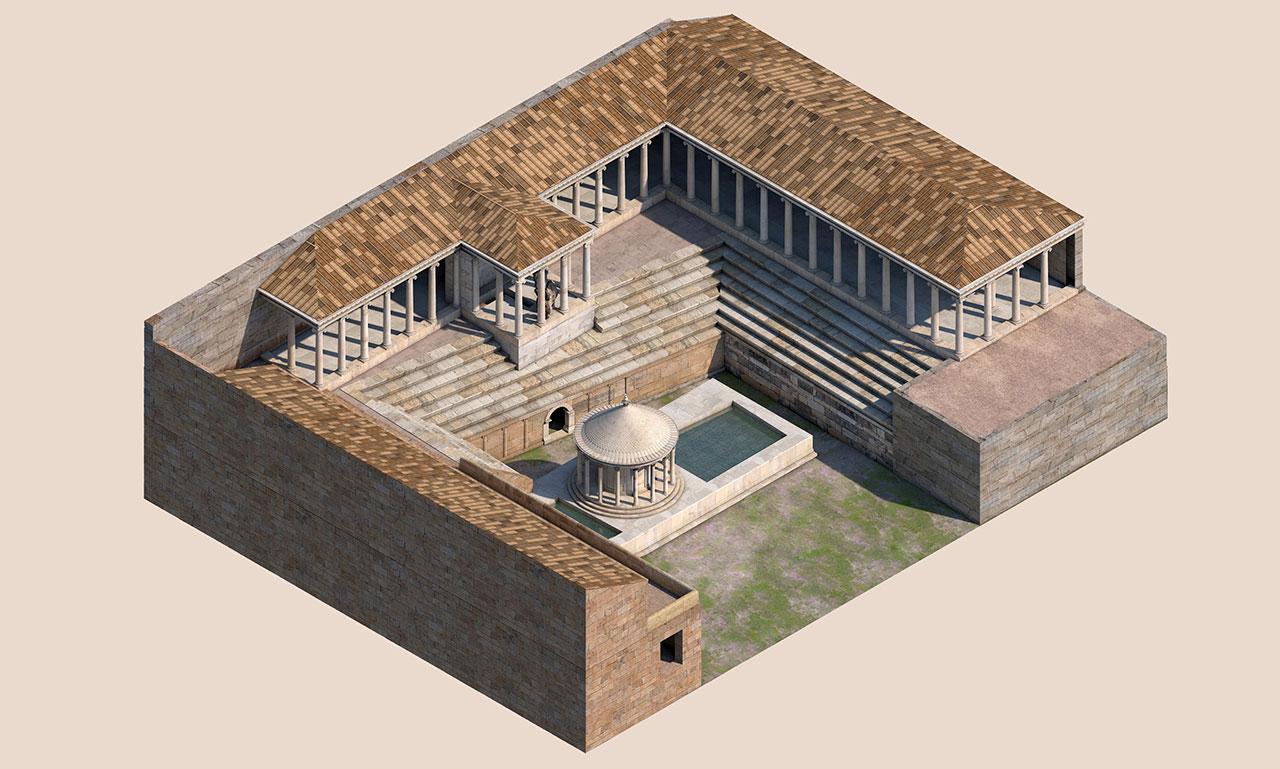 A 3D reconstruction of the Plutonium at Hierapolis─The Gate to Hell is located in the wall below the stone seating. (Created by Massimo Limoncelli)