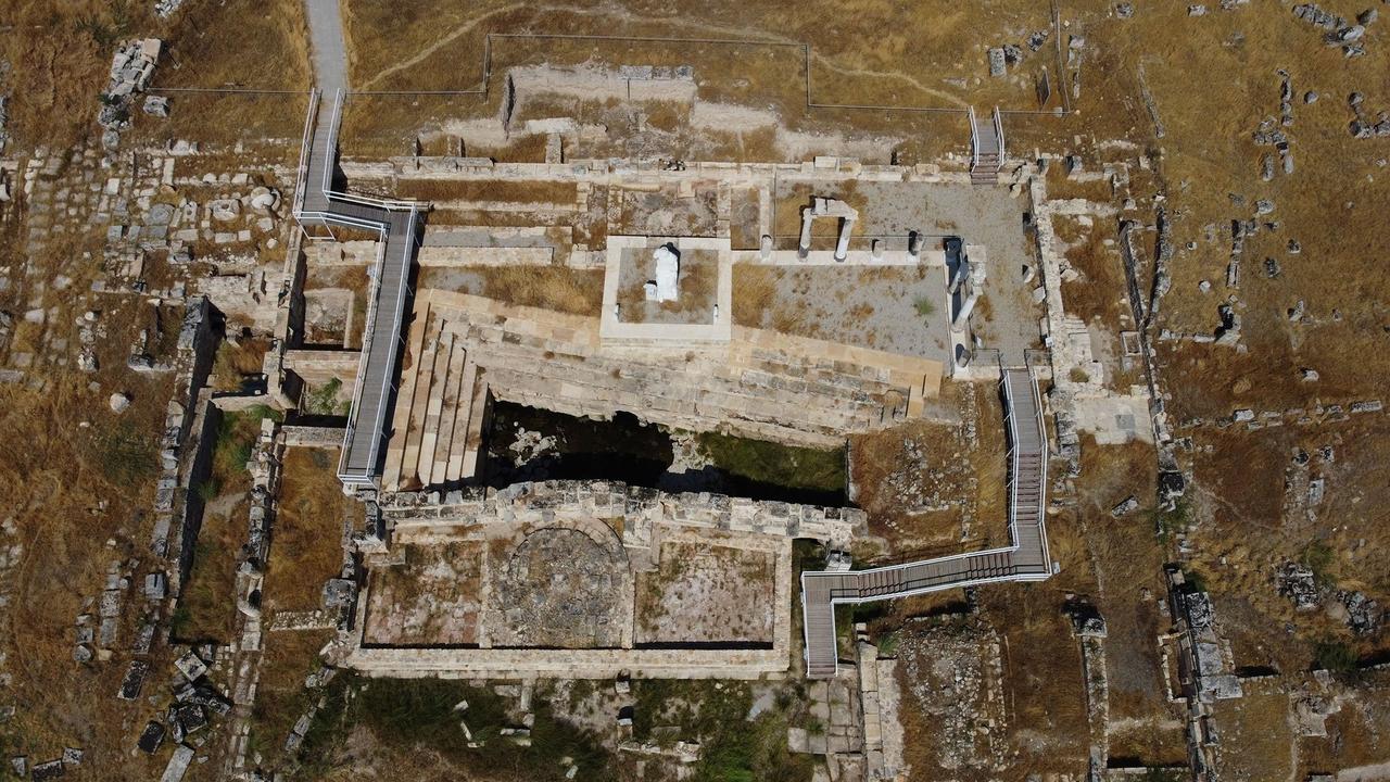 An aerial view shows the ancient city of Hierapolis in Pamukkale, Denizli, Türkiye, July 23, 2021. (AA Photo)