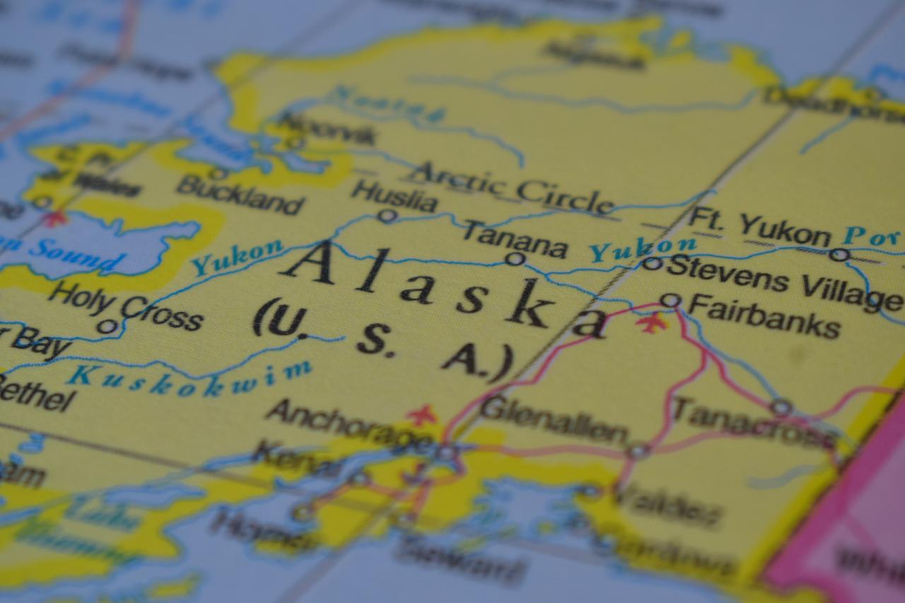Alaska on the political world map with a very macro close-up view. (Adobe Stock Photo)