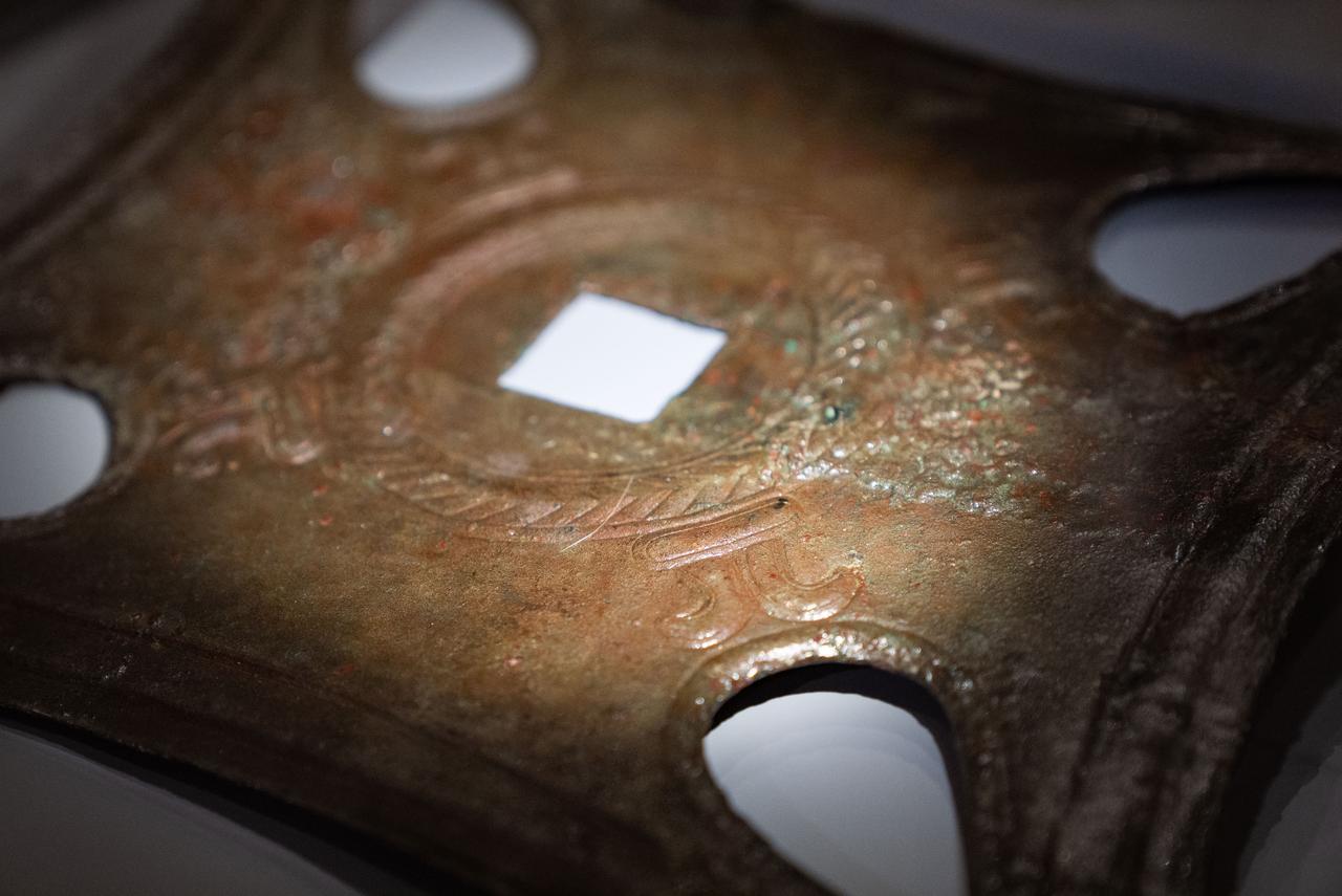 An architectural facing plate, unearthed from the Haldi Temple in Van, is displayed at the “Golden Age of Archaeology” exhibition at the Presidential Library in Ankara, Türkiye, August 9, 2025. (AA Photo)