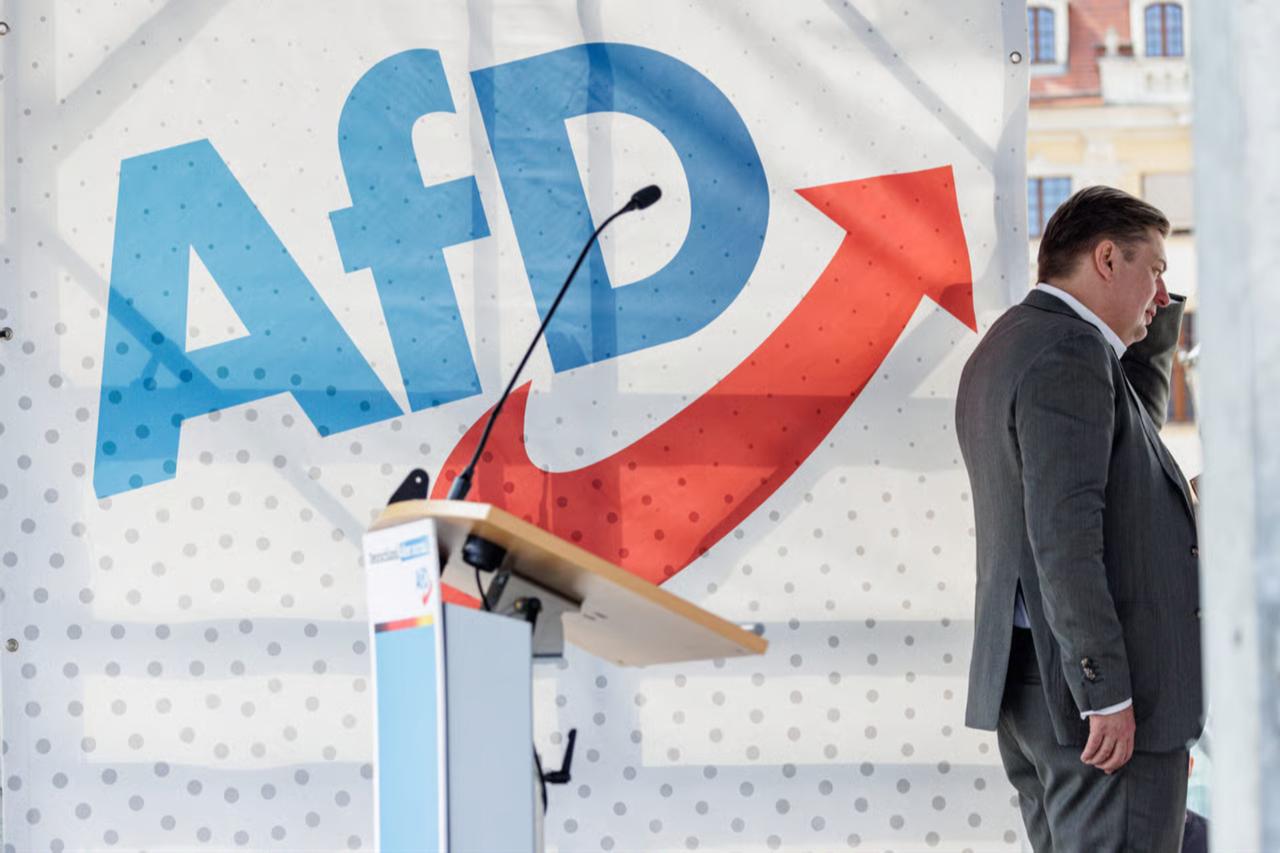 German right-wing Alternative for Germany (AfD) party for the European election Maximilian Krah attends a campaign event for the upcoming European elections in Dresden, eastern Germany , May 1, 2024. (AFP Photo)