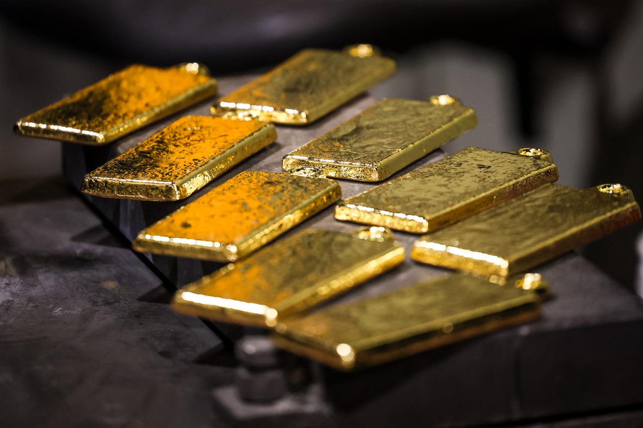 Gold bullion can be seen after being removed from casts at the ABC Refinery smelter in Sydney, Australia, April 29, 2025. (AFP Photo)