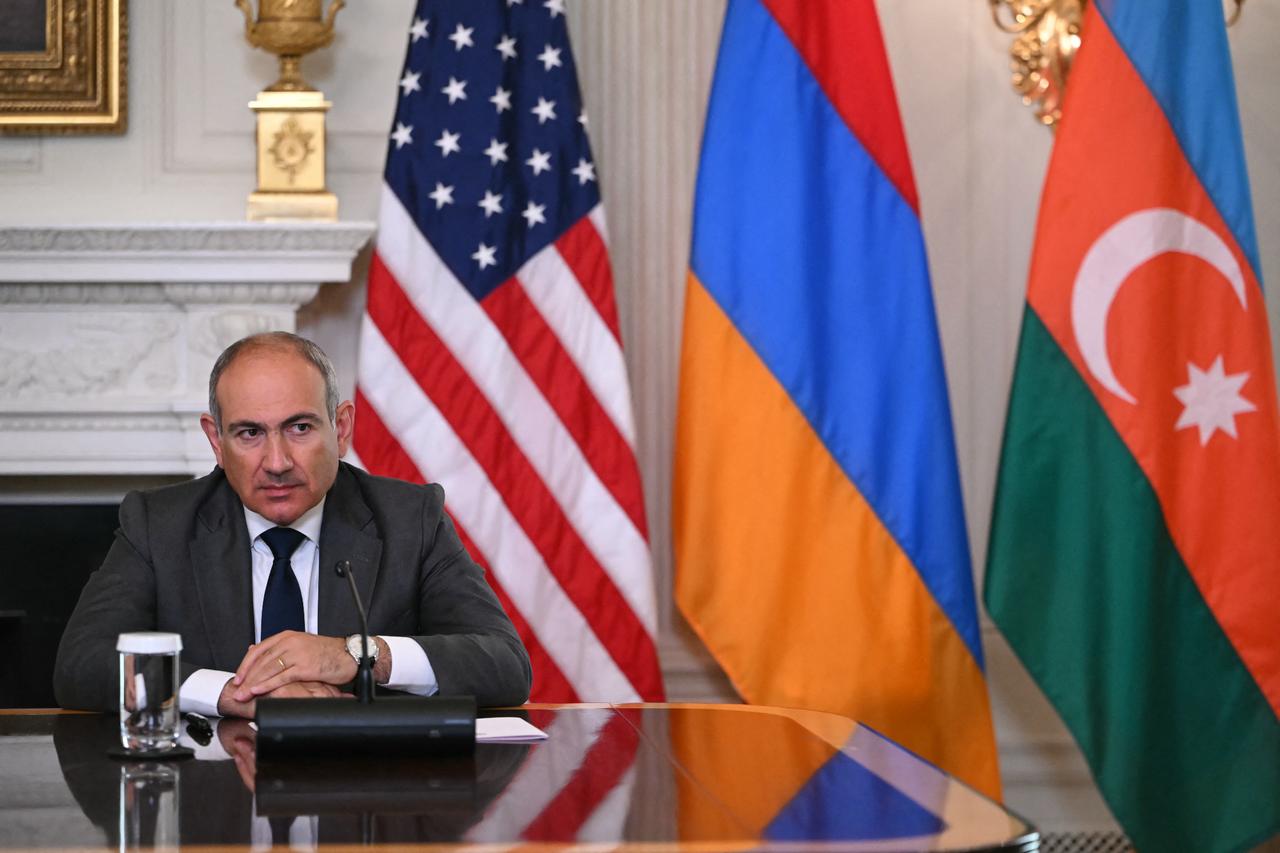 Armenian PM Nikol Pashinyan looks on during a trilateral signing with US President Donald Trump and Azerbaijani President Ilham Aliyev in Washington, DC on August 8, 2025. (AFP Photo)