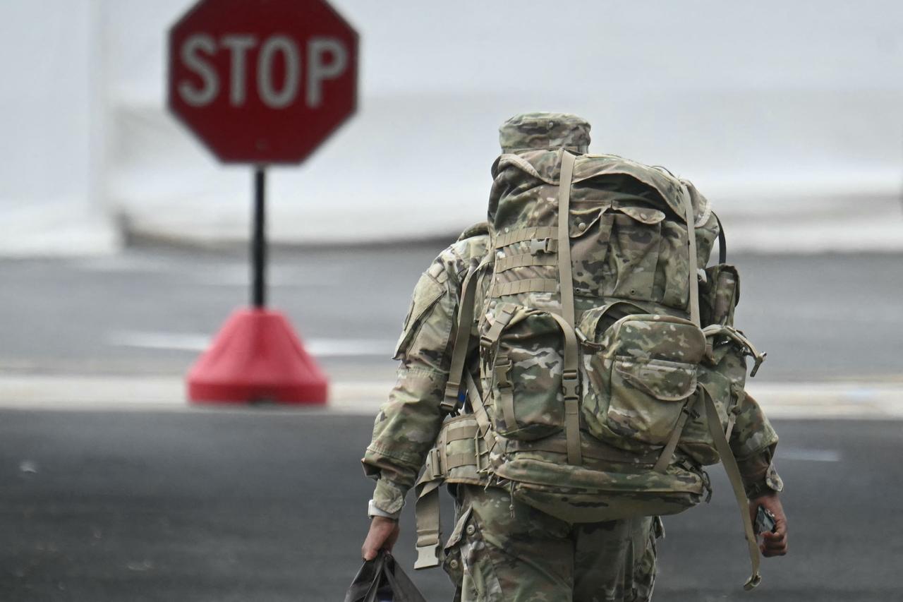 A member of the National Guard arrives at the DC Armory in Washington, DC, on August 12, 2025. (AFP Photo)