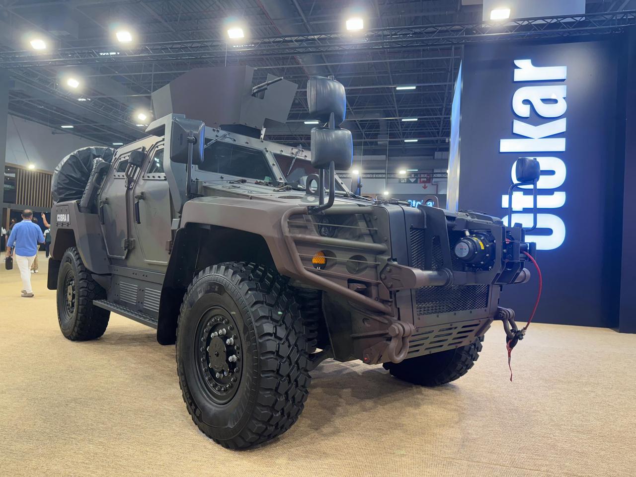 The COBRA II 4x4 armored vehicle, equipped with an open turret for Romania, was exhibited at IDEF 2025, in Istanbul, Türkiye on July 2025. (AA Photo)