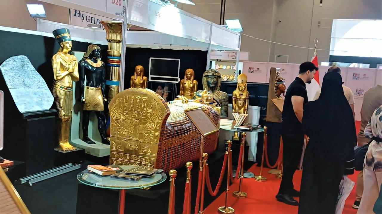 picture of the corner of the pharaonic crafted pieces in the arabic book fair in istanbul , August 10, 2025. (Photo by EL-Shark media association)