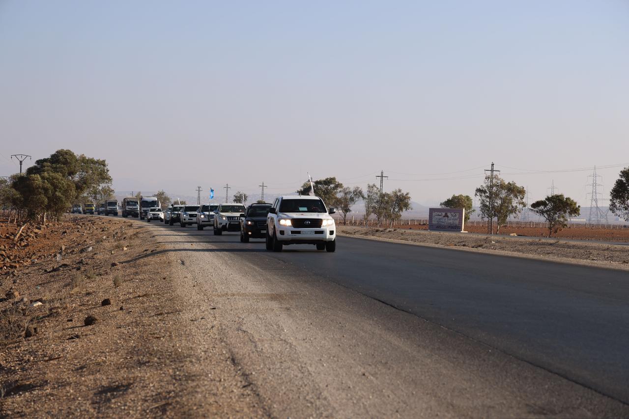 Syrian Arab Red Crescent delivers a humanitarian aid convoy to Sweida, in southern Syria, where recent clashes had taken place on August 6, 2025. (AA Photo)