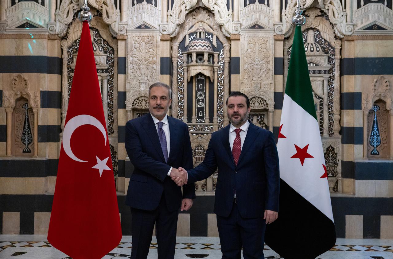 Turkish Foreign Minister Hakan Fidan (L) meets with Syrian Foreign Minister Asaad Al-Shaibani (R) in Damascus, Syria on August 07, 2025. (AA Photo)