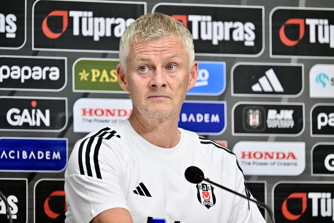 Head coach Ole Gunnar Solskjaer of Besiktas speaks during a press conference at BJK Nevzat Demir Facilities in Istanbul, Türkiye, August 13, 2025. (AA Photo)