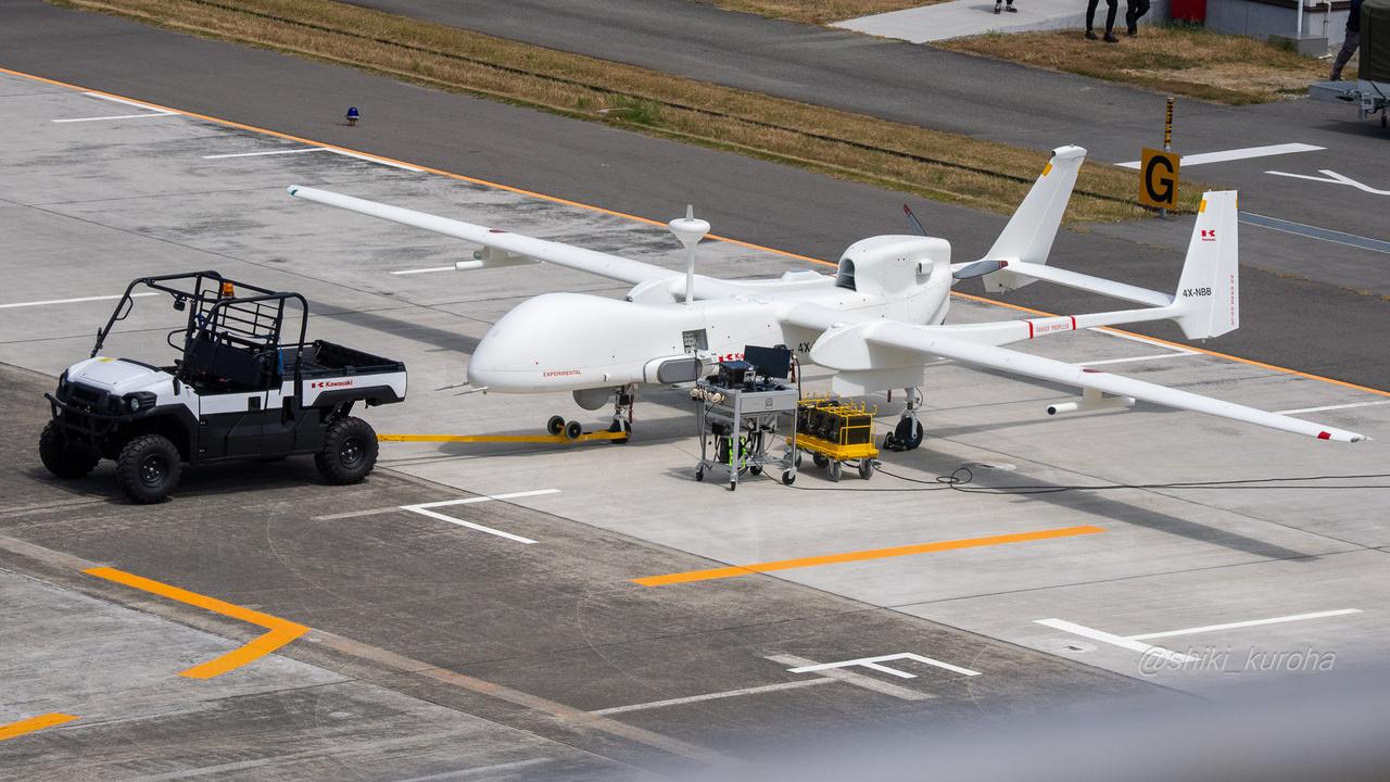 An Israeli Heron MK II drone in Japan on Aug 5, 2025. (Photo via X/@shiki_kuroha)