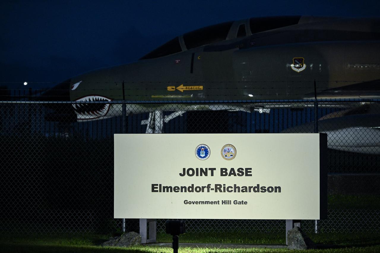 A view of an entrance to Joint Base Elmendorf-Richardson in Anchorage, Alaska on August 13, 2025. (AFP Photo)