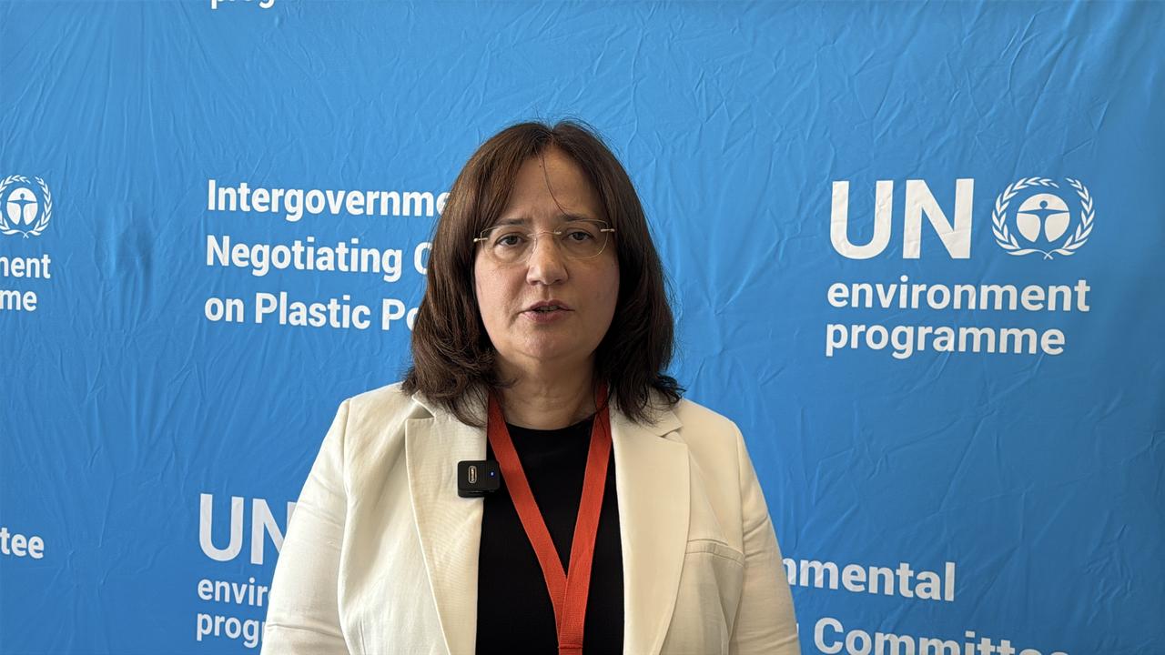 Deputy Environment, Urbanization and Climate Change Minister Fatma Varank speaks to Anadolu Agency in Geneva, Switzerland, on Aug. 14, 2025. (Anadolu Agency)