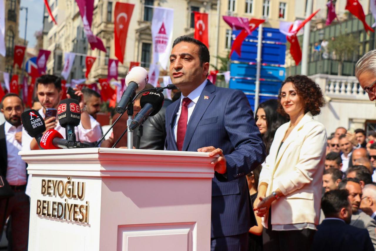 Beyoglu District Mayor Inan Guney speaking on 7 April, 2024. (Photo via Beyoglu Municipality)