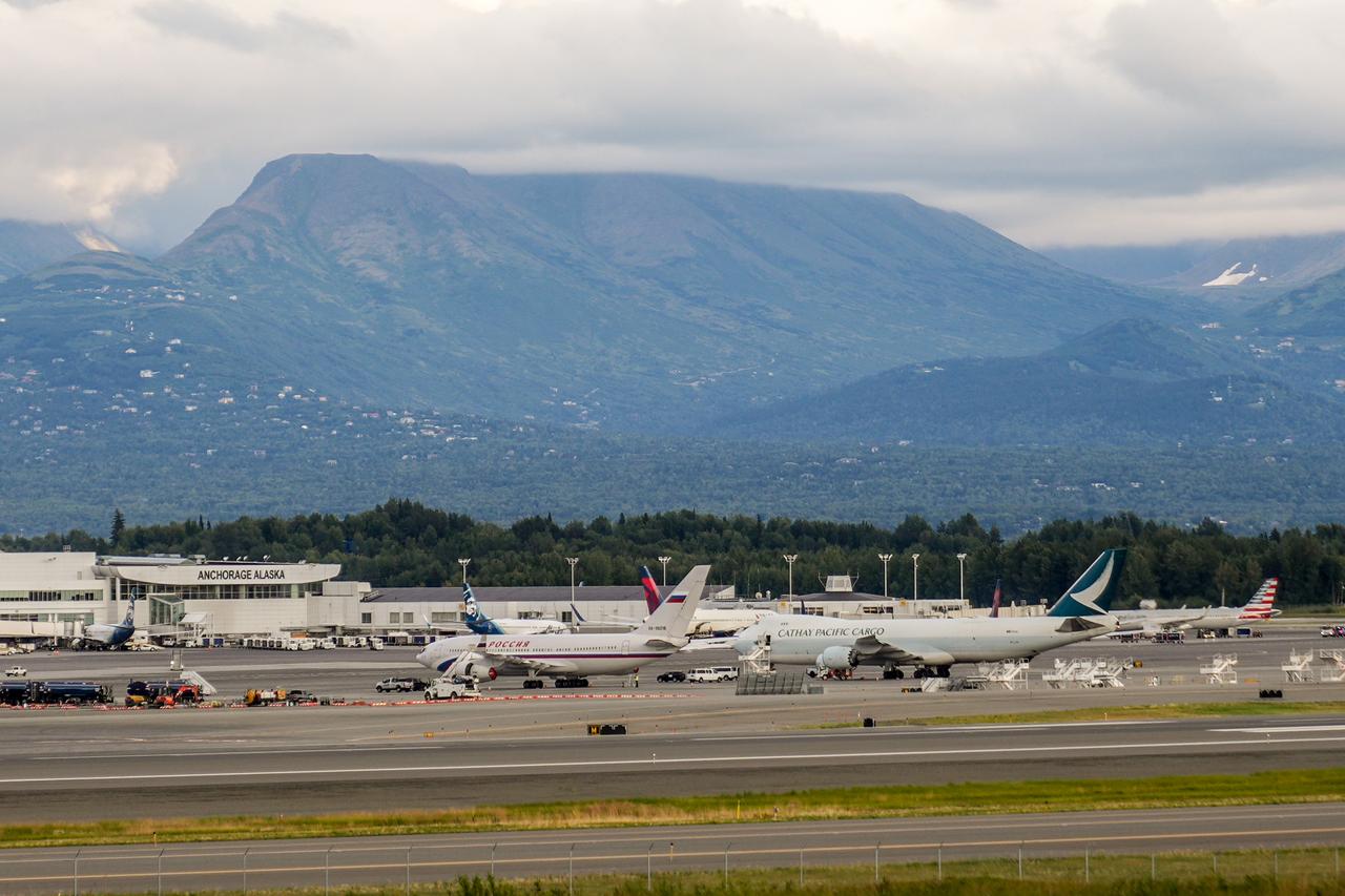 A Russian aircraft Ilyushin Il-96 is seen at Ted Stevens Anchorage International Airport in Anchorage, Alaska, United States on August 15, 2025. (AA Photo)