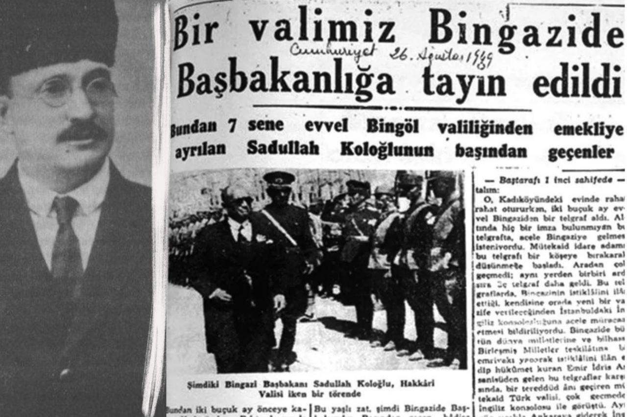 A collage of historical newspaper clipping and his portrait featuring Sadullah Kologlu. (Archive Photograph)