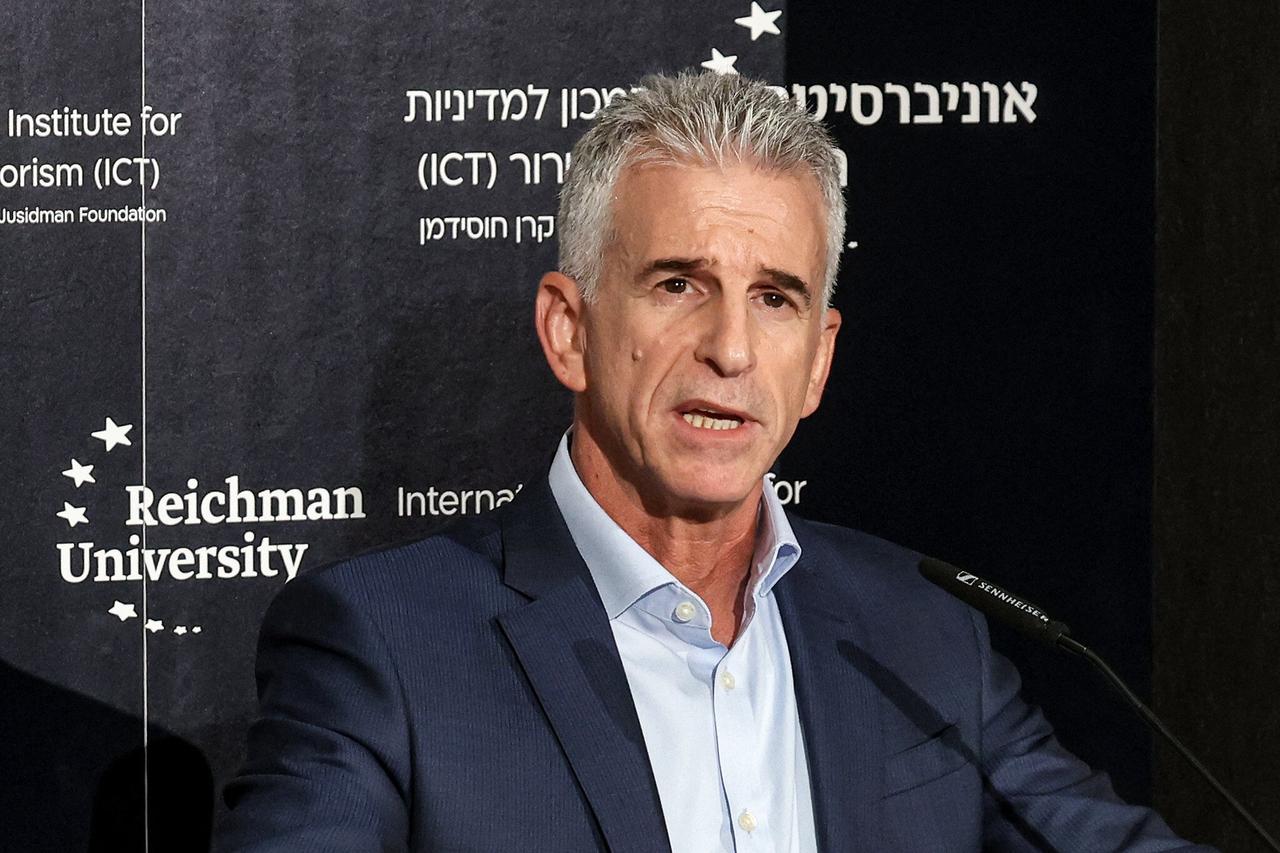 Israel's Mossad Director David Barnea speaks during the International Institute for Counter-Terrorism (ICT) World Summit in the central coastal city of Herzliya on September 10, 2023. (AFP Photo)