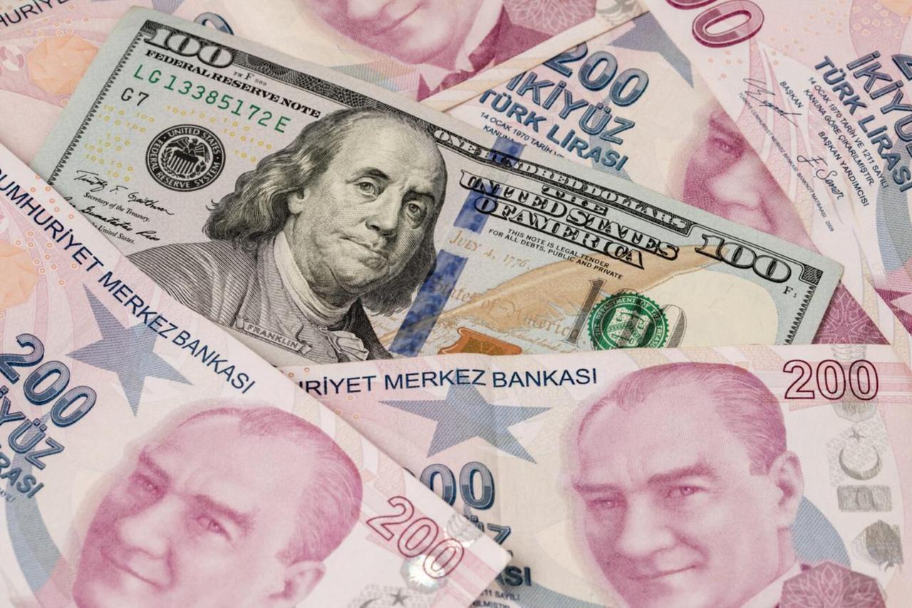 US dollars and Turkish Liras stacked, covering entire screen, accessed on Aug. 14, 2025. (Adobe Stock Photo)