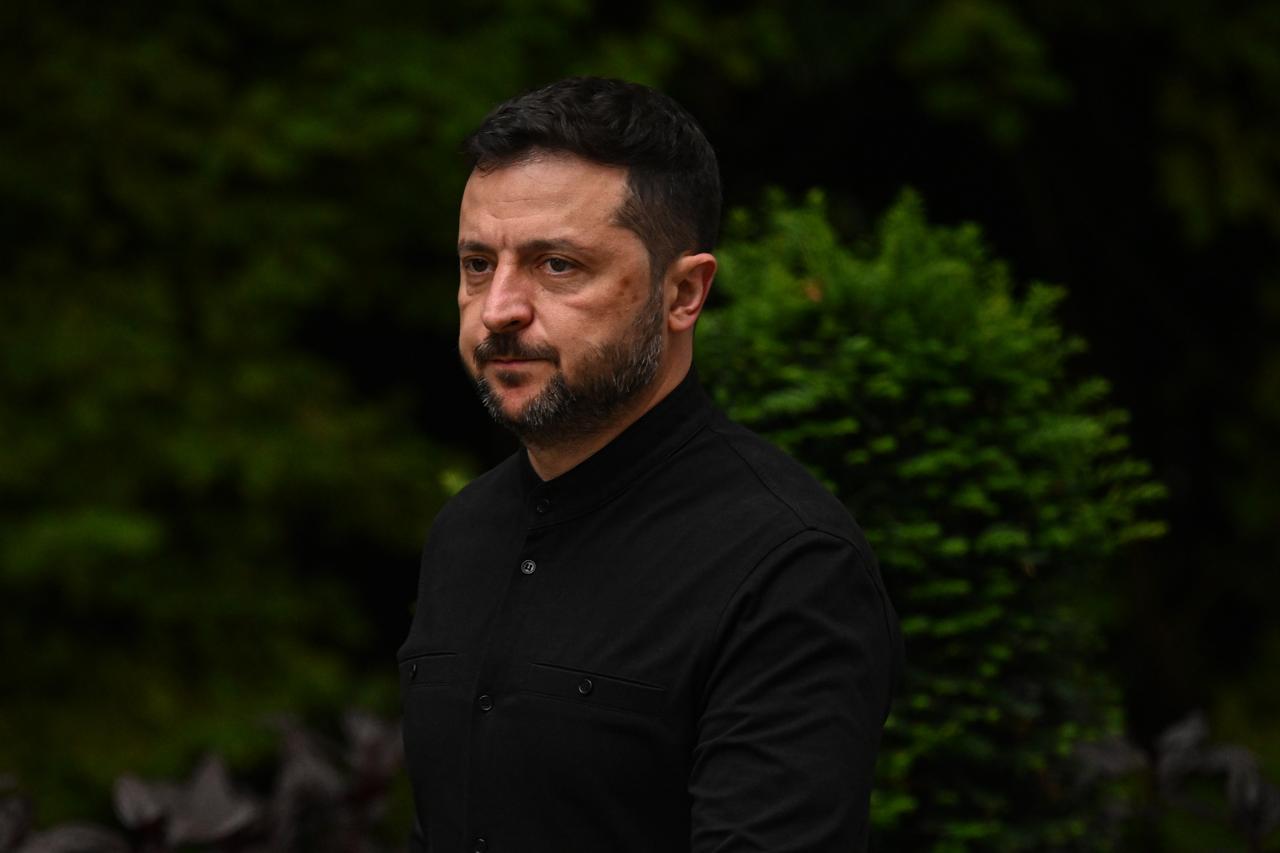 Ukrainian President Volodymyr Zelenskyy arrives Downing Street to meet with British Prime Minister Keir Starmer in London, United Kingdom on August 14, 2025. (AA Photo)