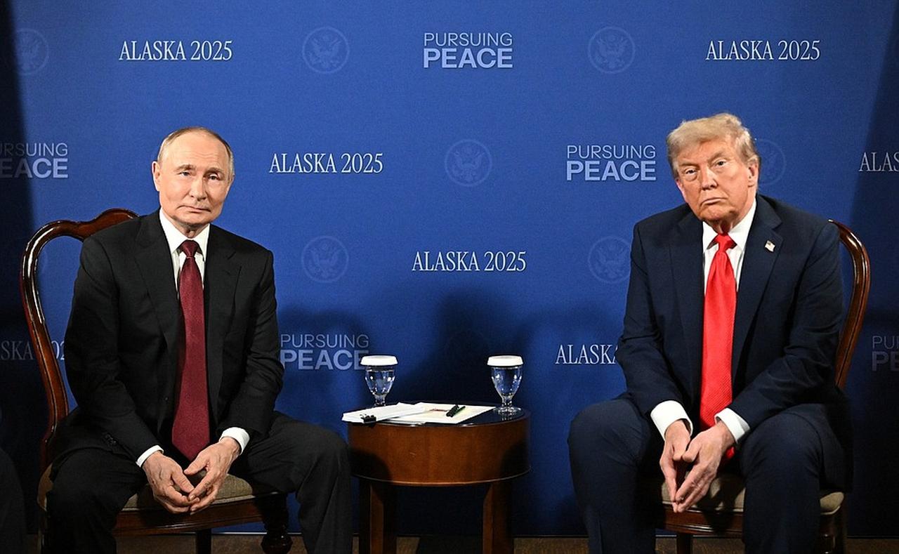 US President Donald Trump and his Russian counterpart, Vladimir Putin during talks in Anchorage, Alaska, United States on August 15, 2025. (Photo via Kremlin Press Office)