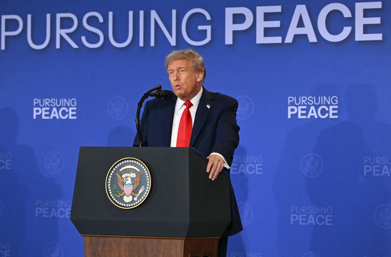 US President Donald Trump speaks during a joint press conference with Russian President Vladimir Putin at Joint Base Elmendorf-Richardson in Anchorage, Alaska, on August 15, 2025. (AFP Photo)