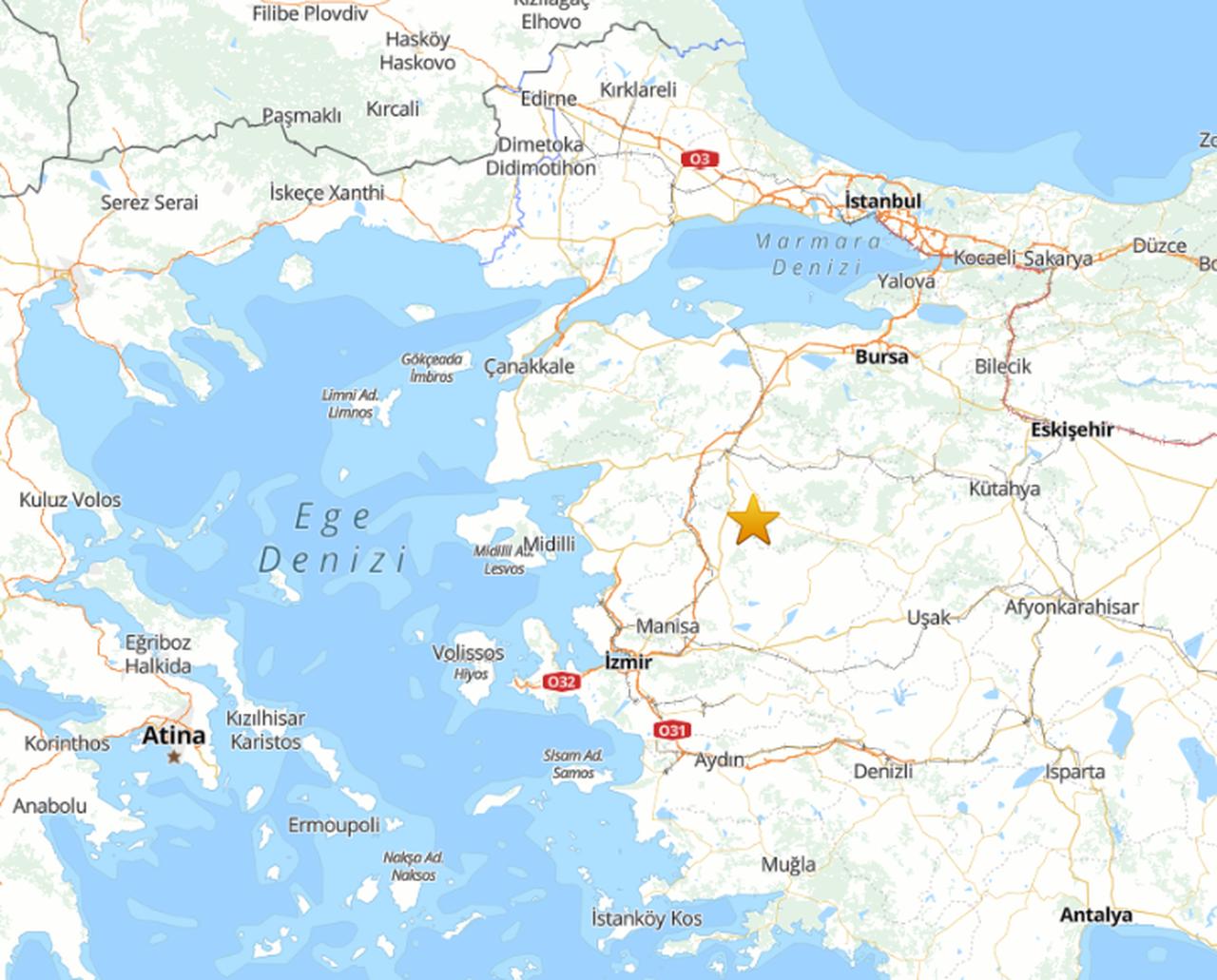 The map showing the location of the earthquake (AFAD)