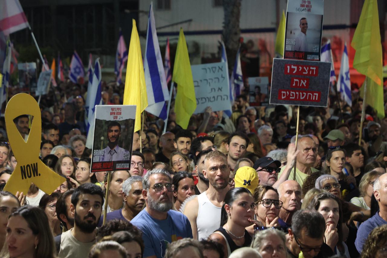 People attend a demonstration organised by families and friends of Israelis held hostage by Palestinian militants in the Gaza Strip since 2023, calling for action to secure their release in Tel Aviv on August 17, 2025. (AFP Photo)