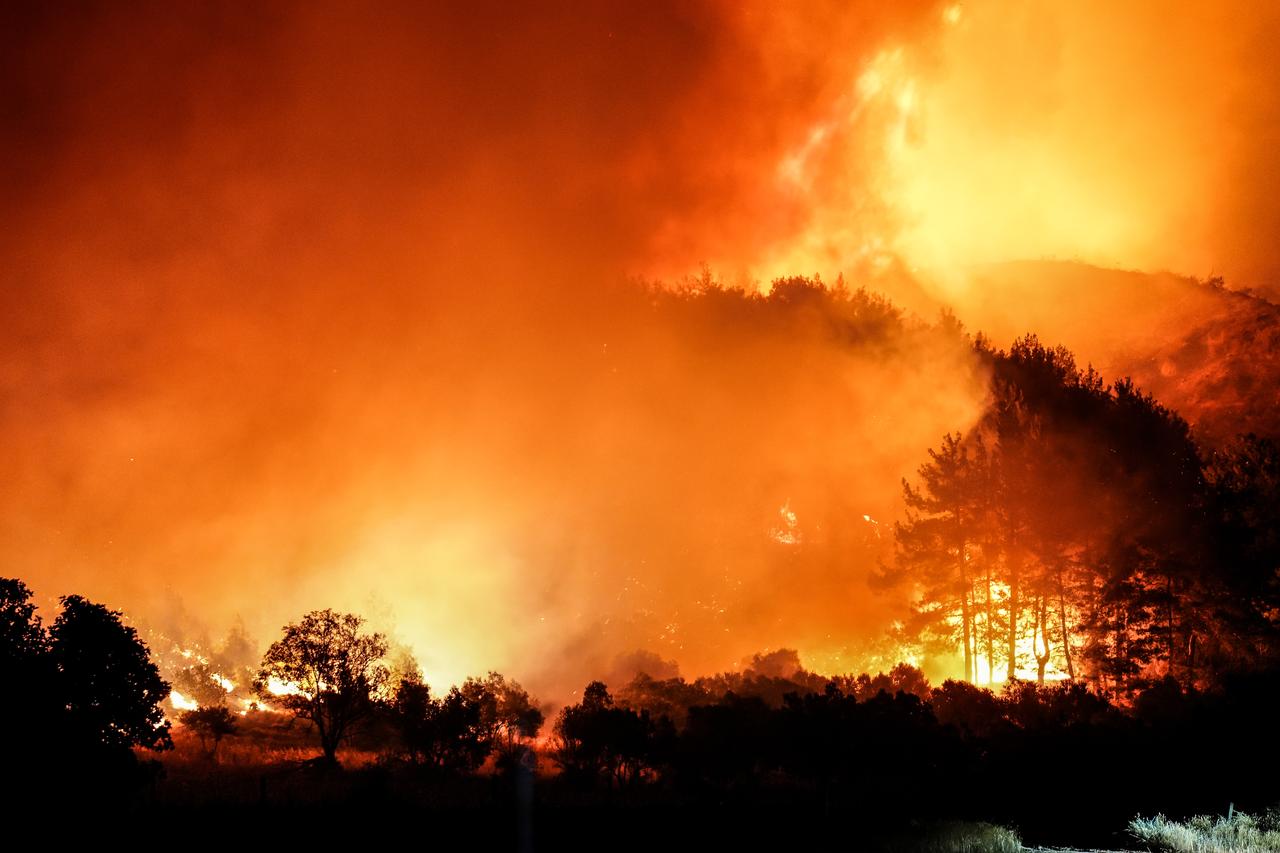 Ground crews work to contain the flames after a wildfire broke out in a forested area in the Gelibolu district of Canakkale, Türkiye, August 17, 2025. (AA Photo)