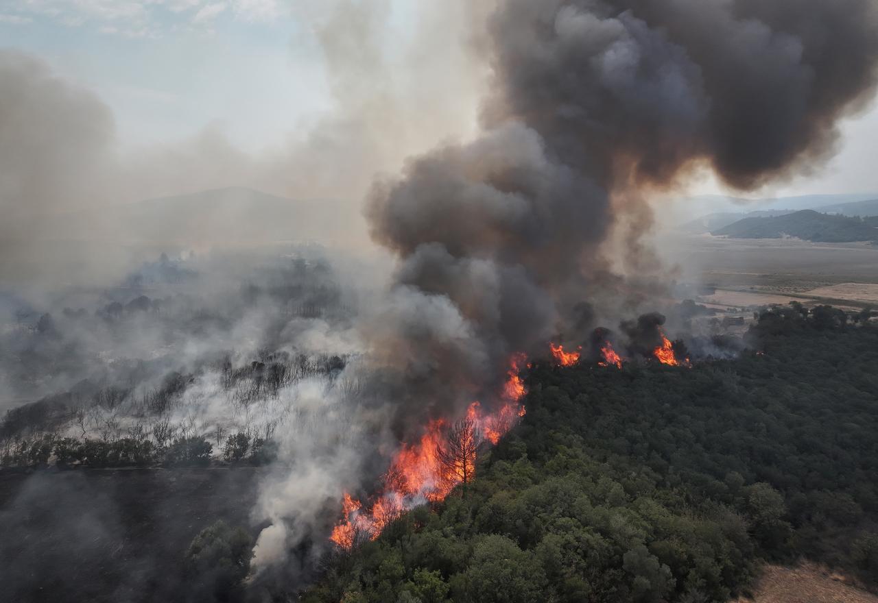 Smoke and flames rise from a forest fire in the Gelibolu district of Canakkale, Türkiye, August 17, 2025. (AA Photo)
