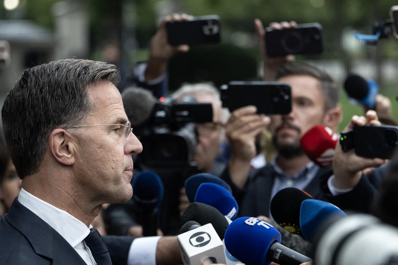 NATO Secretary General Mark Rutte speaks to the press after giving a TV interview at the White House on August 18, 2025 in Washington, DC. (AFP Photo)