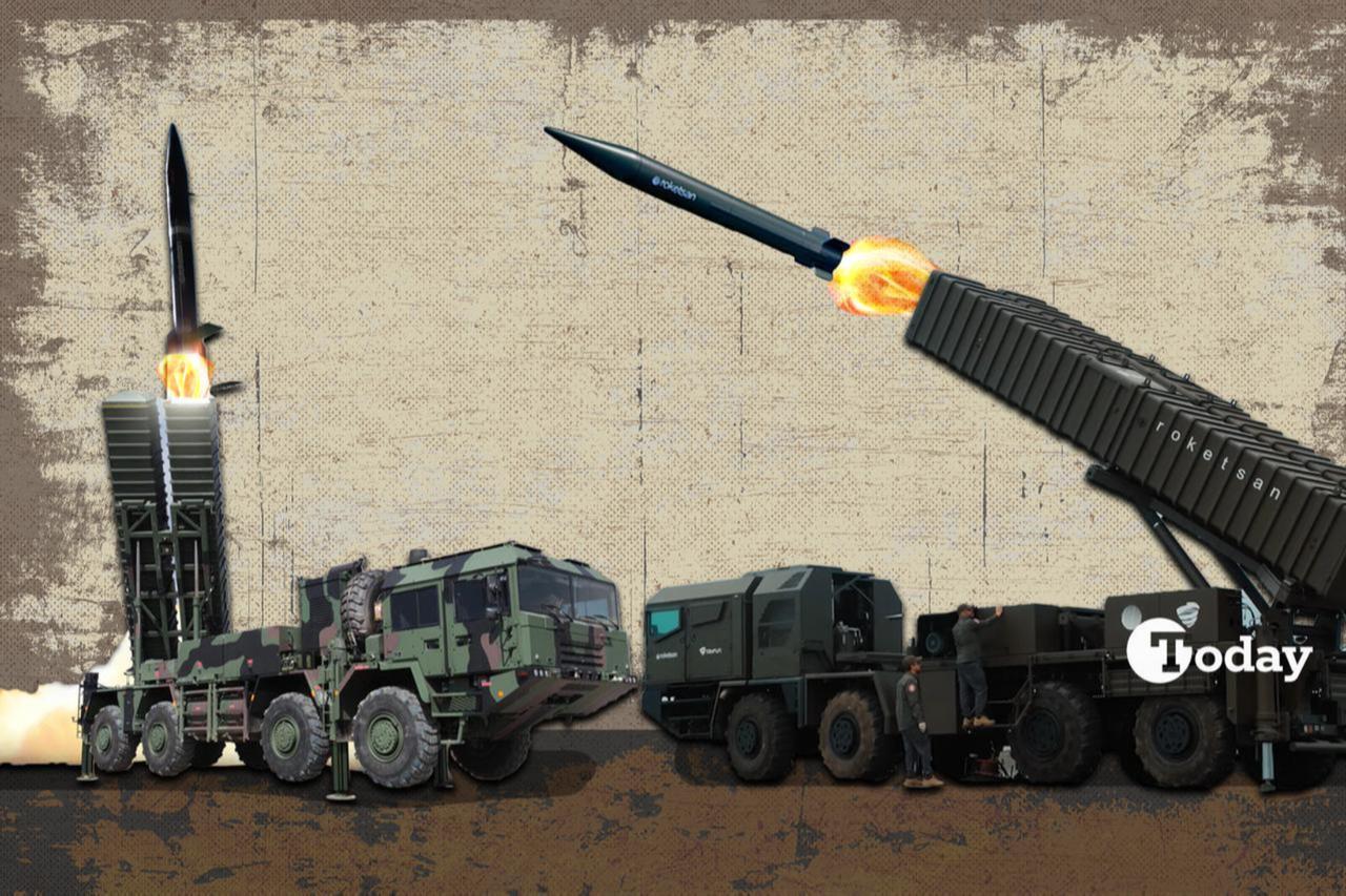 Türkiyes Bora and Cenk missile launcher vehicles during their testing at different times. (Collage by Türkiye Today)
