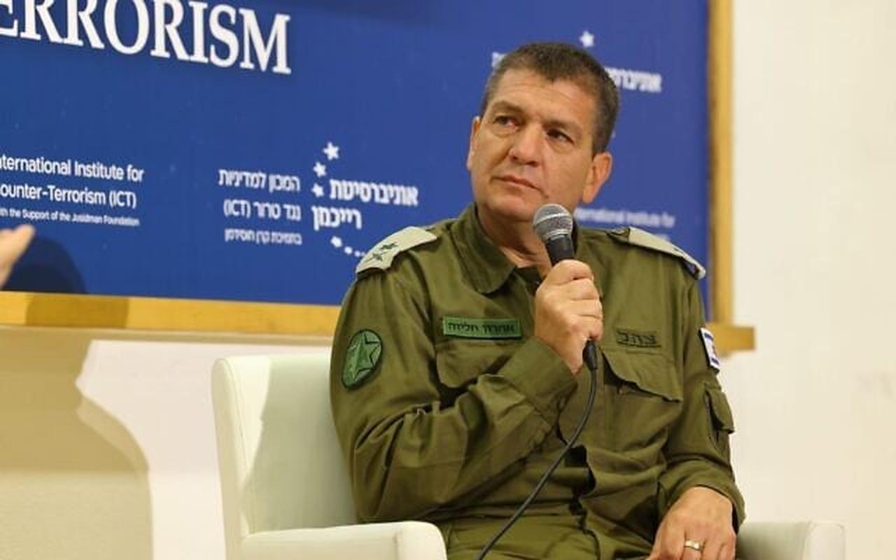 Military Intelligence chief Maj. Gen. Aharon Haliva speaks at the annual conference of the Institute for Counter-Terrorism Policy (ICT) at Reichman University in Herzliya on September 13, 2022. (Photo by the times of israel)