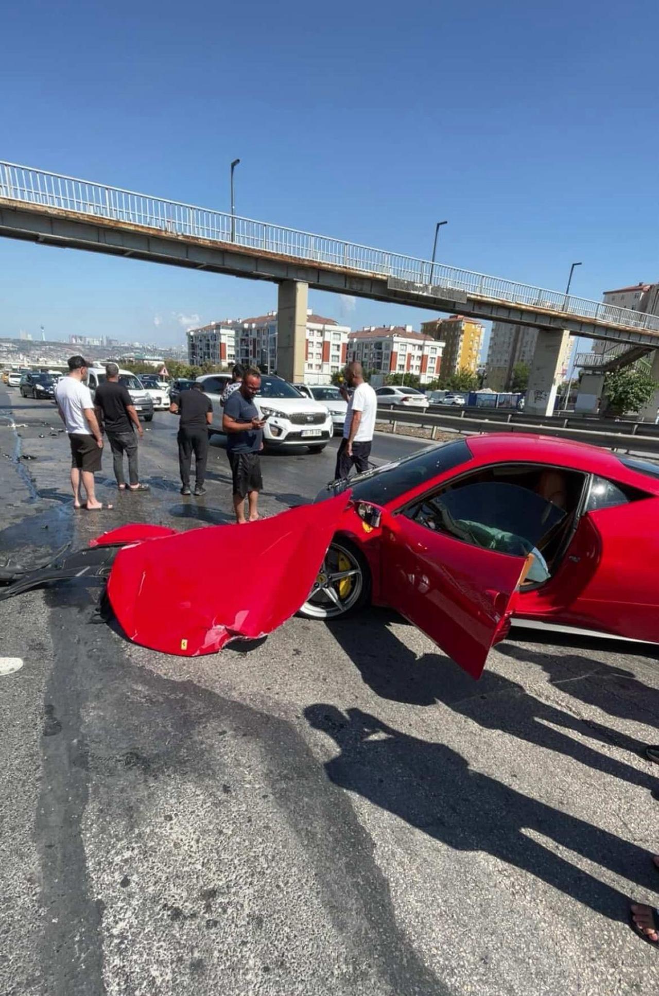 A view of the Ferrari wrecked after the crash, Istanbul, Türkiye, August 18, 2025. (IHA Photo)
