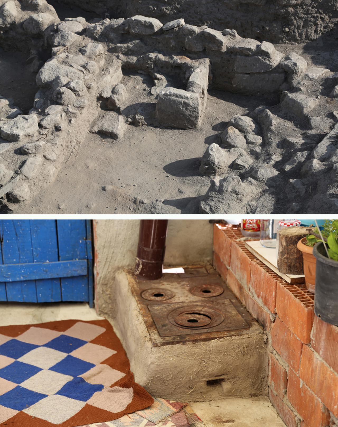 Quadrangular hearth discovered during the excavations south of the altar, and the “kotlan” hearth used by the local villagers in Yazilikaya, Eskisehir, Türkiye. (Photo via Journal of Ancient History and Archaeology)