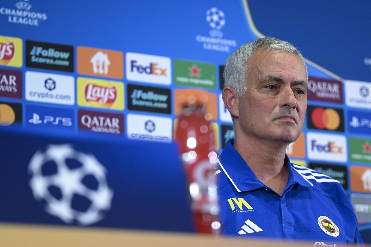 Fenerbahce head coach Jose Mourinho attends a press conference ahead of the UEFA Champions League playoff first leg match against Portugal's Benfica team at the Chobani Stadium in Istanbul, Turkiye on August 19, 2025. (AA Photo)