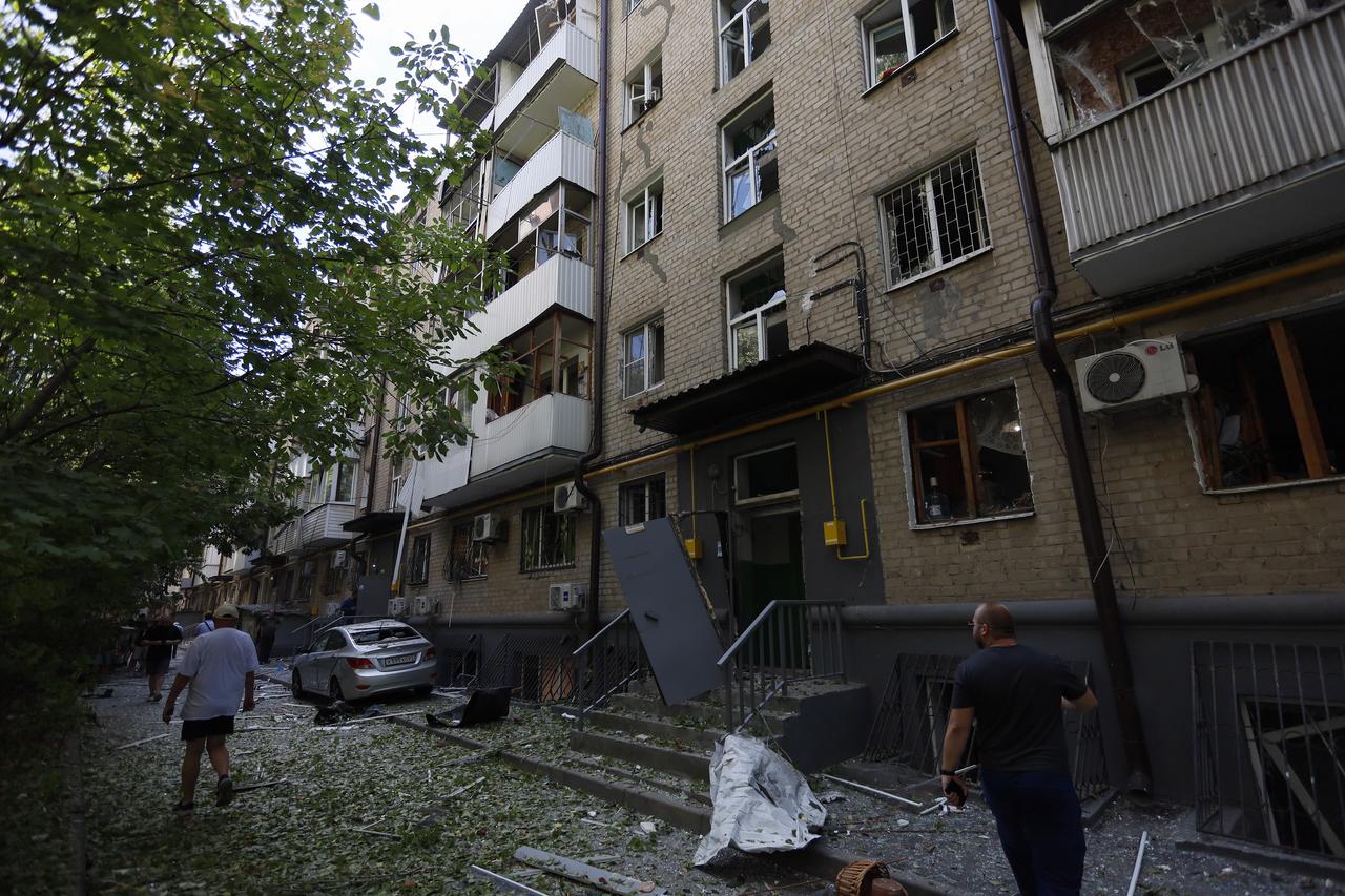 A view of damaged building and several vehicles after a drone attack carried out by Ukraine targeted Rostov-on-Don in Russia, on August 14, 2025. (AA Photo)
