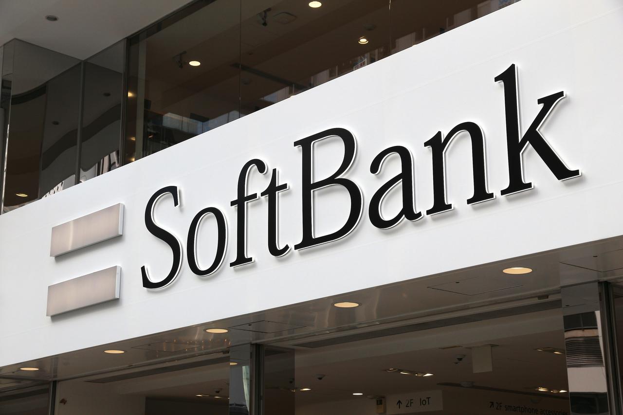 The SoftBank logo is displayed at the entrance of a company store in Tokyo, Japan. (Adobe Stock Photo)