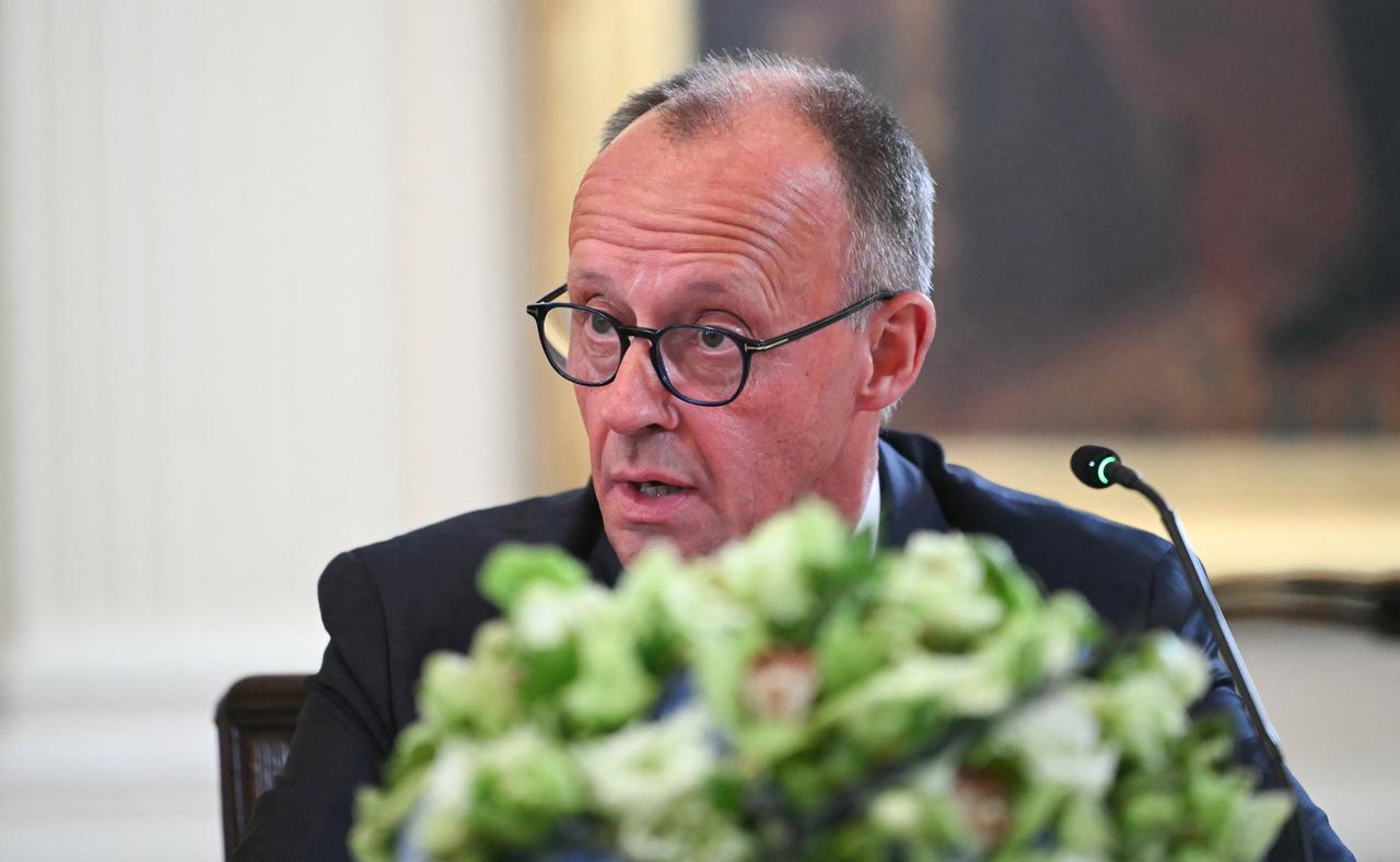 German Chancellor Friedrich Merz speaks during a meeting with European leaders in the White House in Washington, DC, on August 18, 2025. (AFP Photo)
