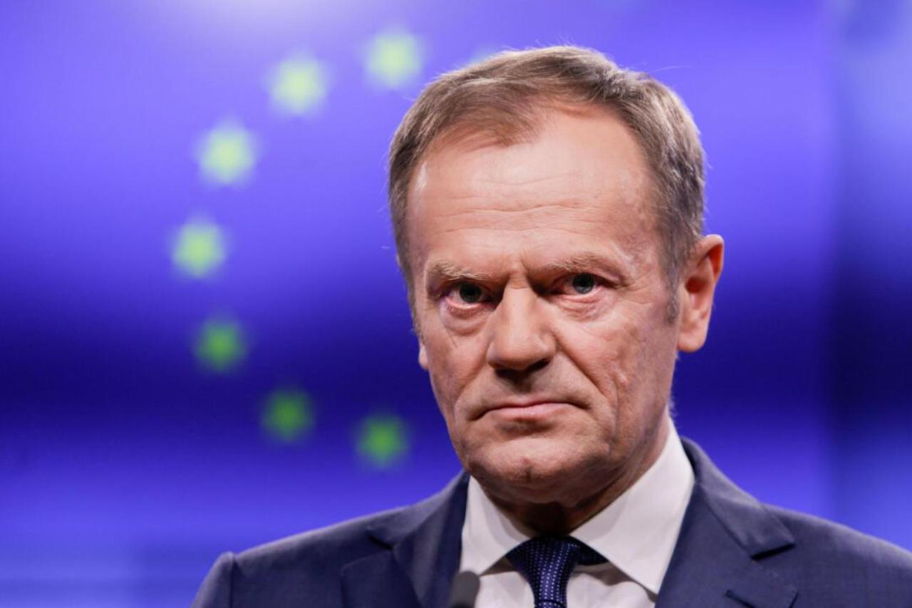 European Council President Donald Tusk makes a statement with Irelands prime minister following a meeting at the European Council headquarters in Brussels on February 6, 2019. (AFP Photo)