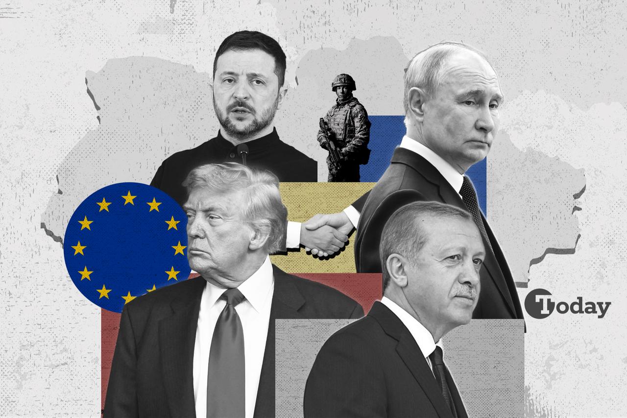 President Recep Tayyip Erdogan, Russian President Vladimir Putin, Ukrainian President Volodymyr Zelenskyy and US President Donald Trump. (Photo by Türkiye Today)