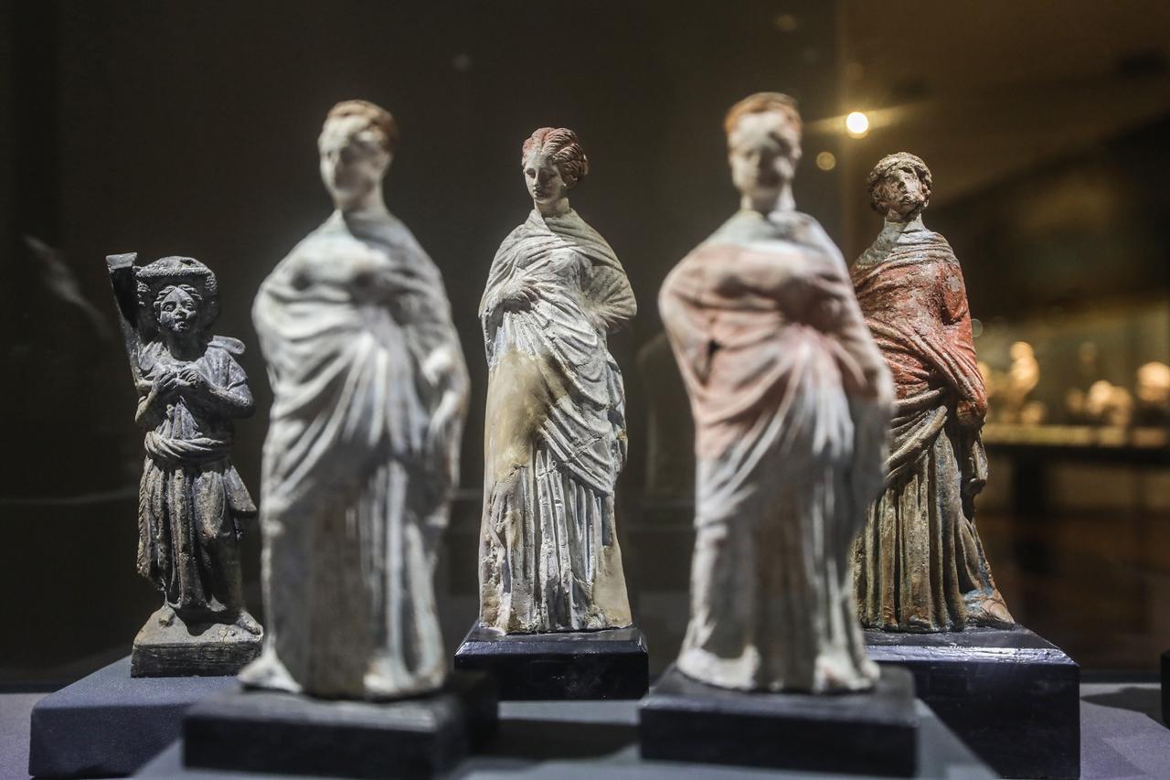 Rare statues and pottery, recovered from the depths of the Mediterranean, are displayed during the Secrets of the Sunken City exhibition at the Alexandria National Museum on August 20, 2025 in Alexandria, Egypt. (AA Photo)