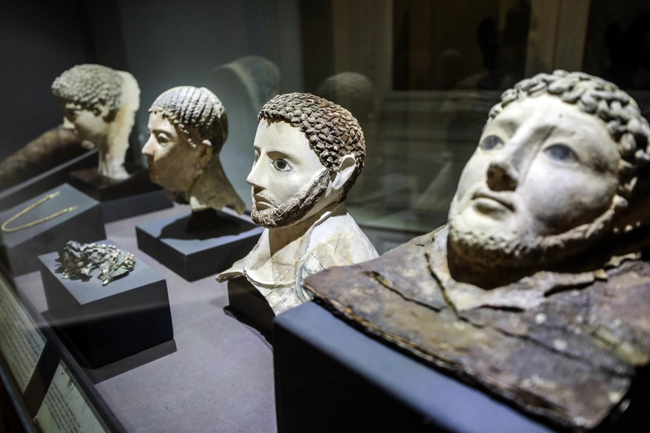 Rare statues and pottery, recovered from the depths of the Mediterranean, are displayed during the Secrets of the Sunken City exhibition at the Alexandria National Museum on August 20, 2025 in Alexandria, Egypt. (AA Photo)
