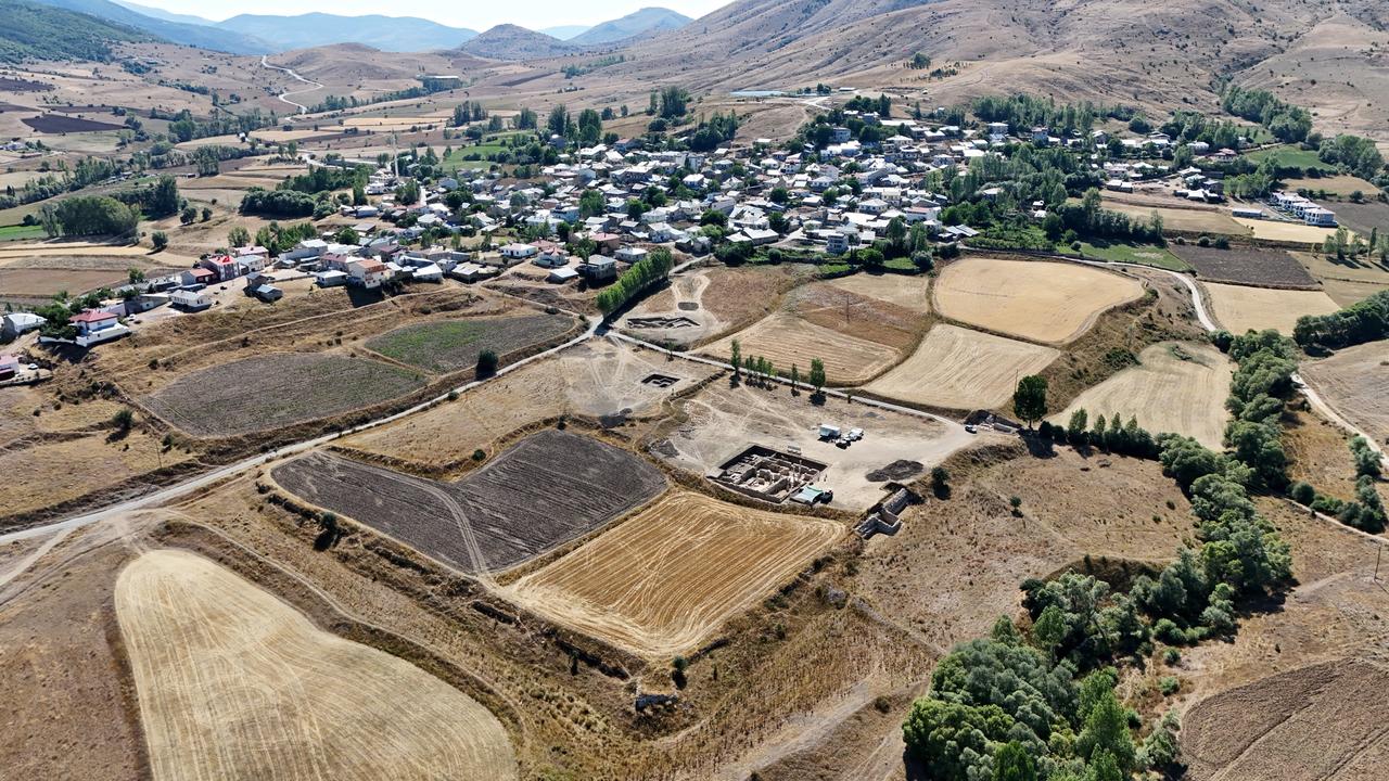 An aerial view from the excavations at Satala ancient city in Sadak village, Kelkit district of Gumushane, Türkiye, Aug. 21, 2025. (IHA Photo)