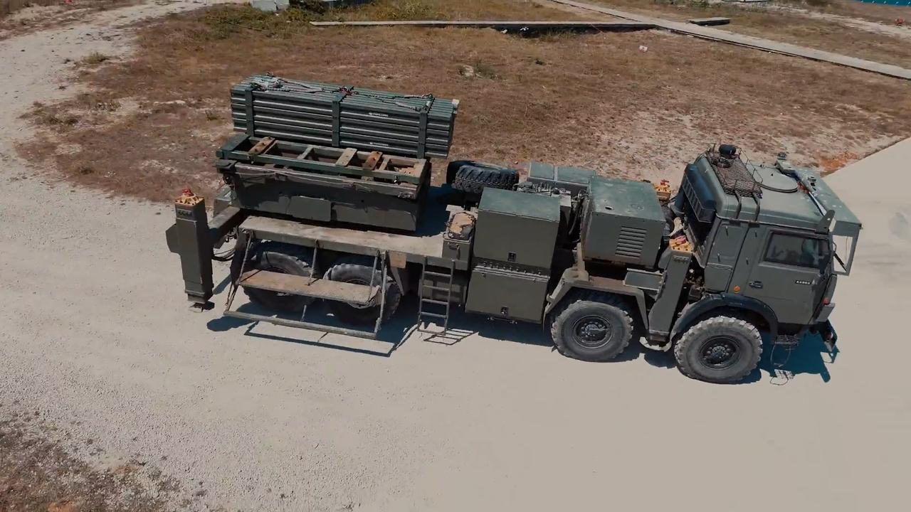 Roketsan's 122mm TRLG-122 guided artillery rocket with pickup truck launch system during its testing on August, 2025. (Photo via Roketsan)