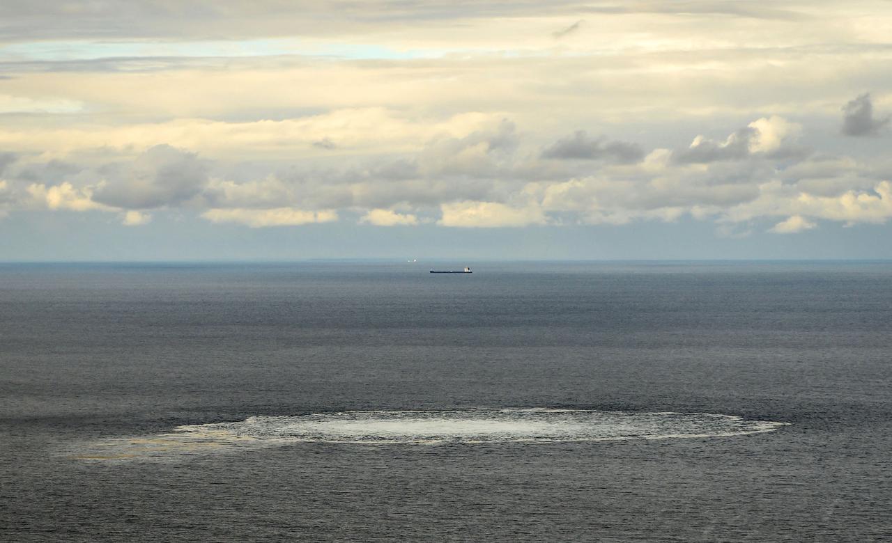 One of four leaks at one of the damaged Nord Stream natural gas pipelines in the Baltic Sea, as seen on Sept. 29, 2023. (AFP Photo)