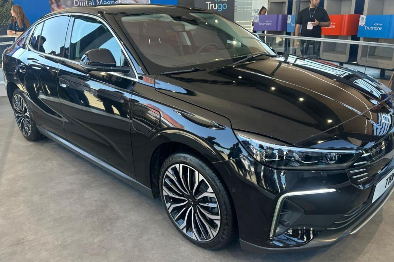 Togg’s new fastback model T10F is displayed during an event in Türkiye. (AA Photo)
