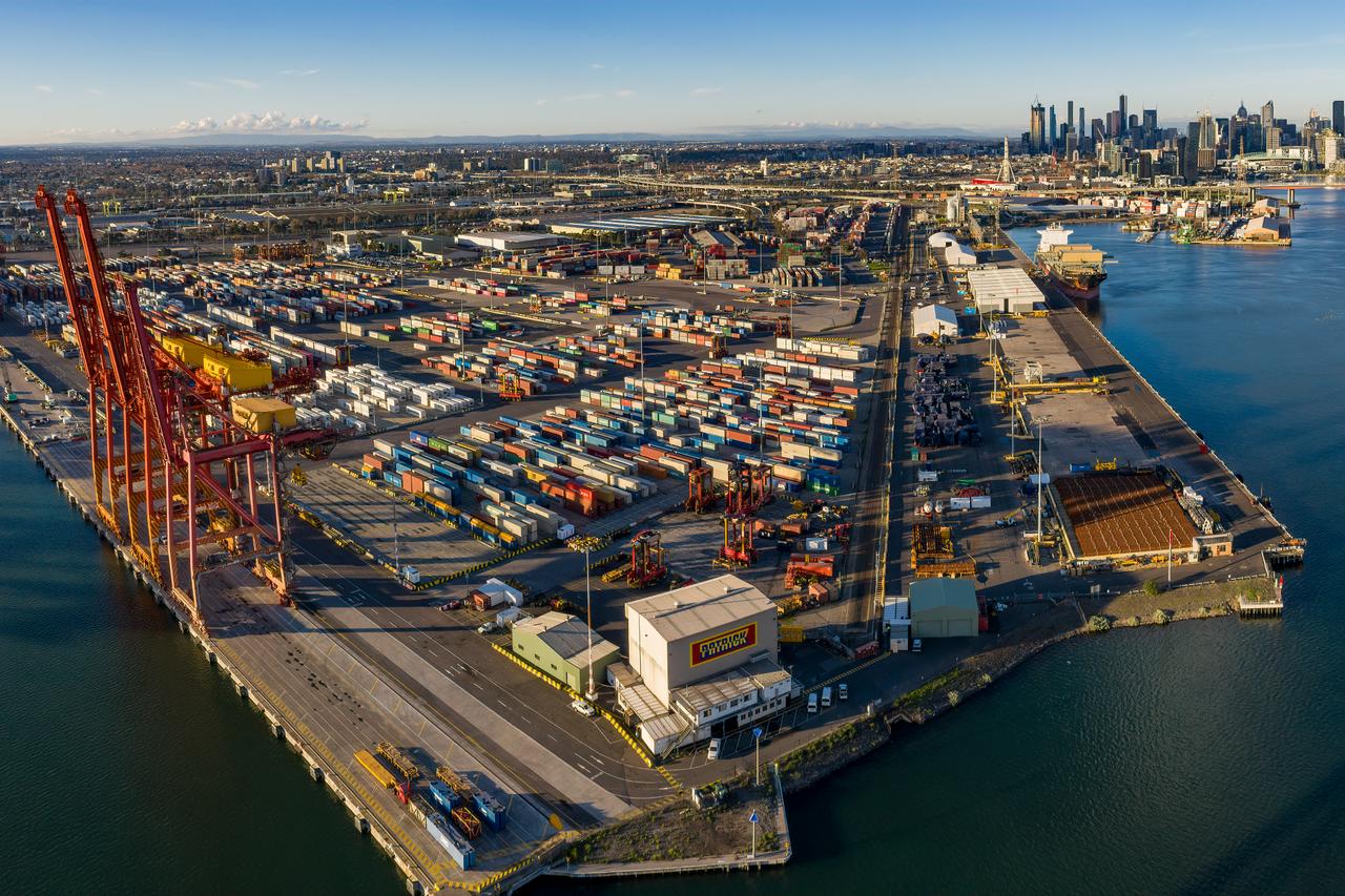 Aerial view of an industrial port in Melbourne, Australia, June 17, 2019. (Adobe Stock Photo)