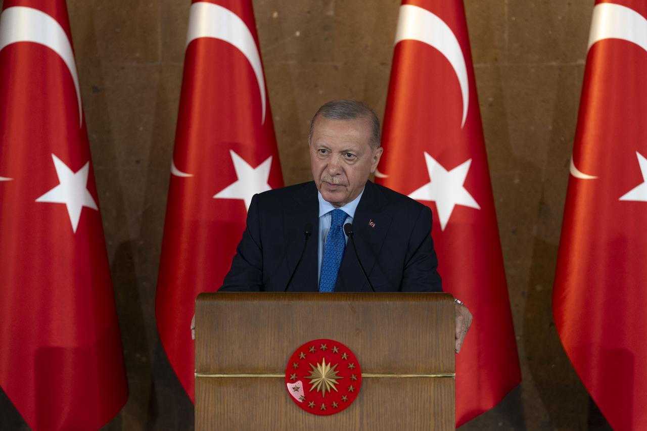 President Recep Tayyip Erdogan delivers a speech during a press conference after the Cabinet Meeting at Ahlat Presidential Complex in Bitlis, Türkiye, August 25, 2025. (AA Photo)