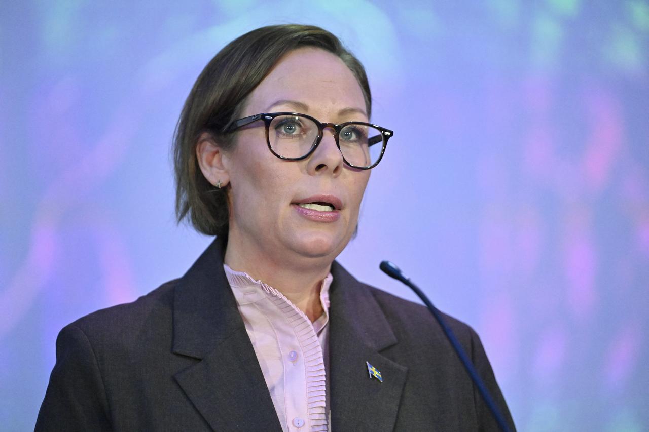 Sweden's Foreign Minister Maria Malmer Stenergard addresses a press conference after a meeting with foreign ministers from Denmark, Norway, Sweden and Iceland at the Finnish Nature Centre Haltia in Espoo, Finland, August 19, 2025. (AFP Photo)