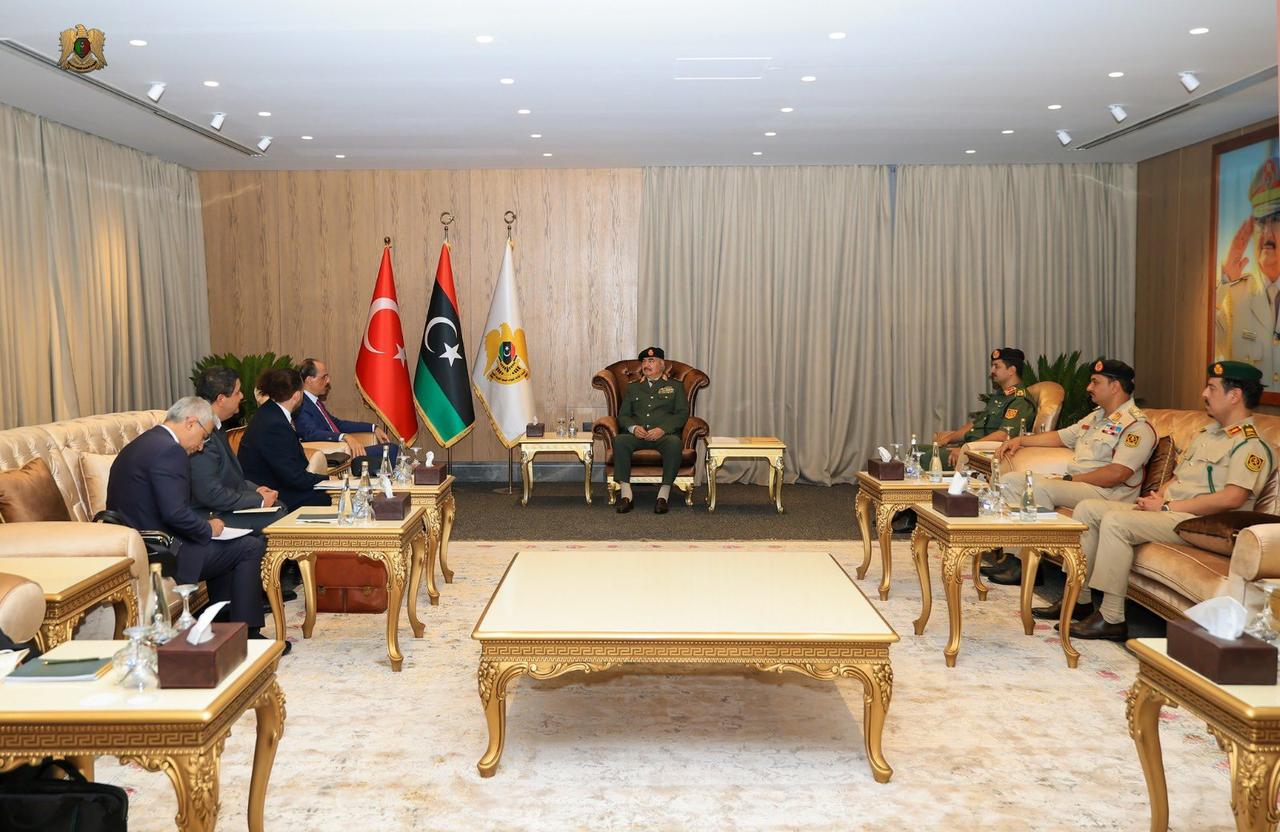 Turkish National Intelligence Organization (MIT) Chief Ibrahim Kalin meets with eastern Libya's military leader Khalifa Haftar in Benghazi, August, 2025. (Photo via X/@LibyaReview)